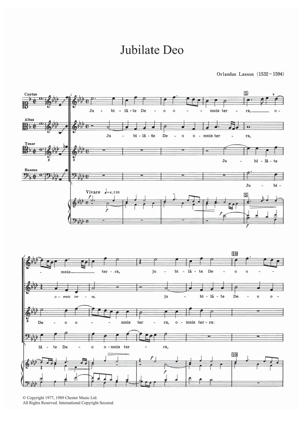 Orlandus Lassus Jubilate Deo sheet music notes and chords arranged for SATB Choir