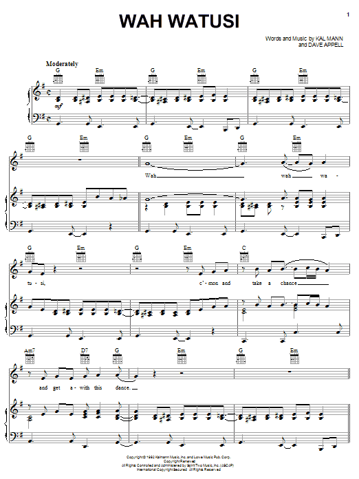 Orlons Wah Watusi sheet music notes and chords arranged for Piano, Vocal & Guitar Chords (Right-Hand Melody)