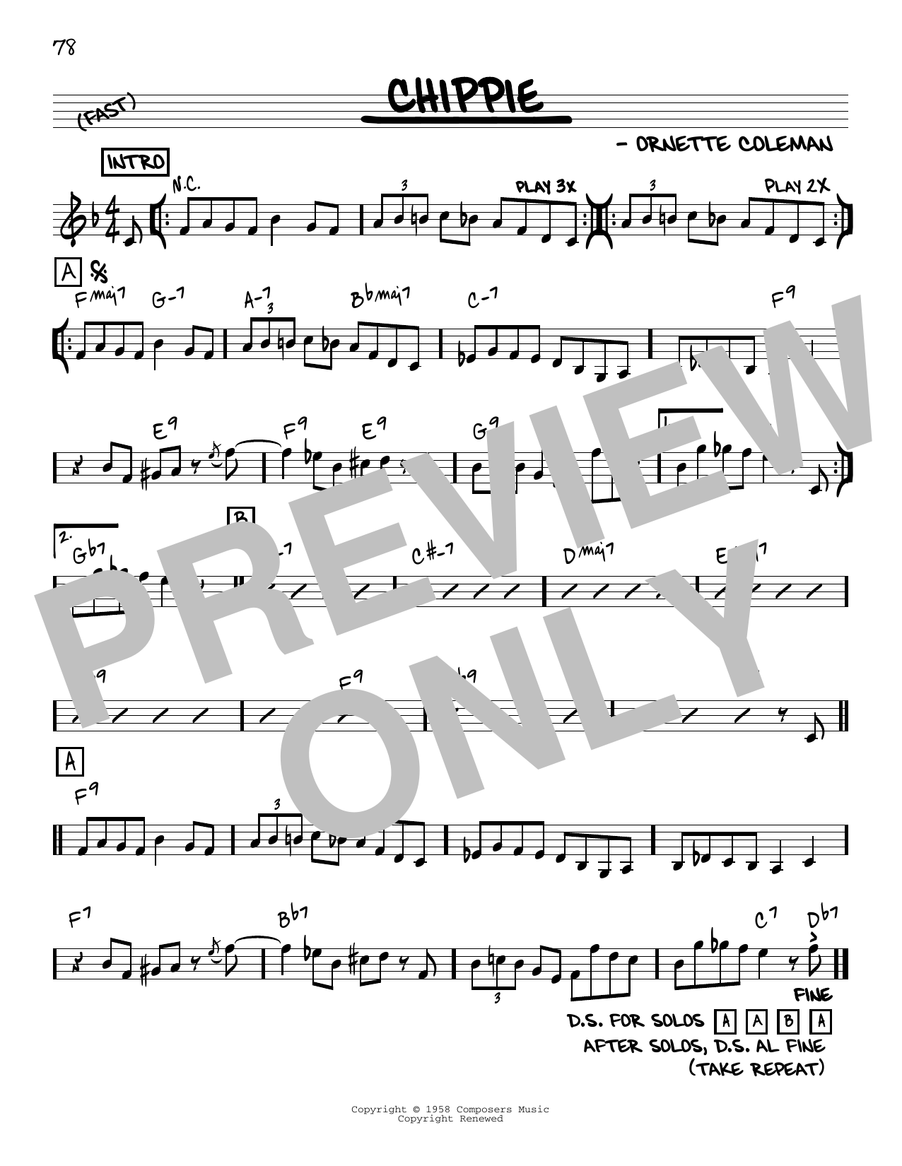 Ornette Coleman Chippie [Reharmonized version] (arr. Jack Grassel) sheet music notes and chords arranged for Real Book – Melody & Chords
