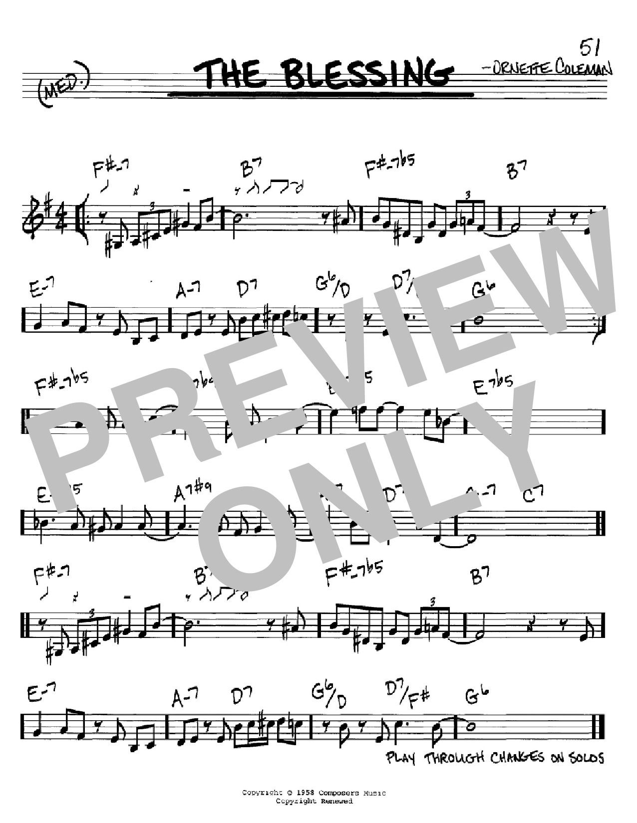 Ornette Coleman The Blessing sheet music notes and chords arranged for Real Book – Melody & Chords – C Instruments