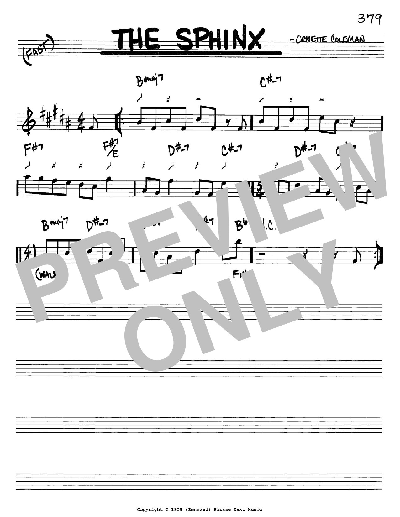 Ornette Coleman The Sphinx sheet music notes and chords arranged for Real Book – Melody & Chords – Bb Instruments