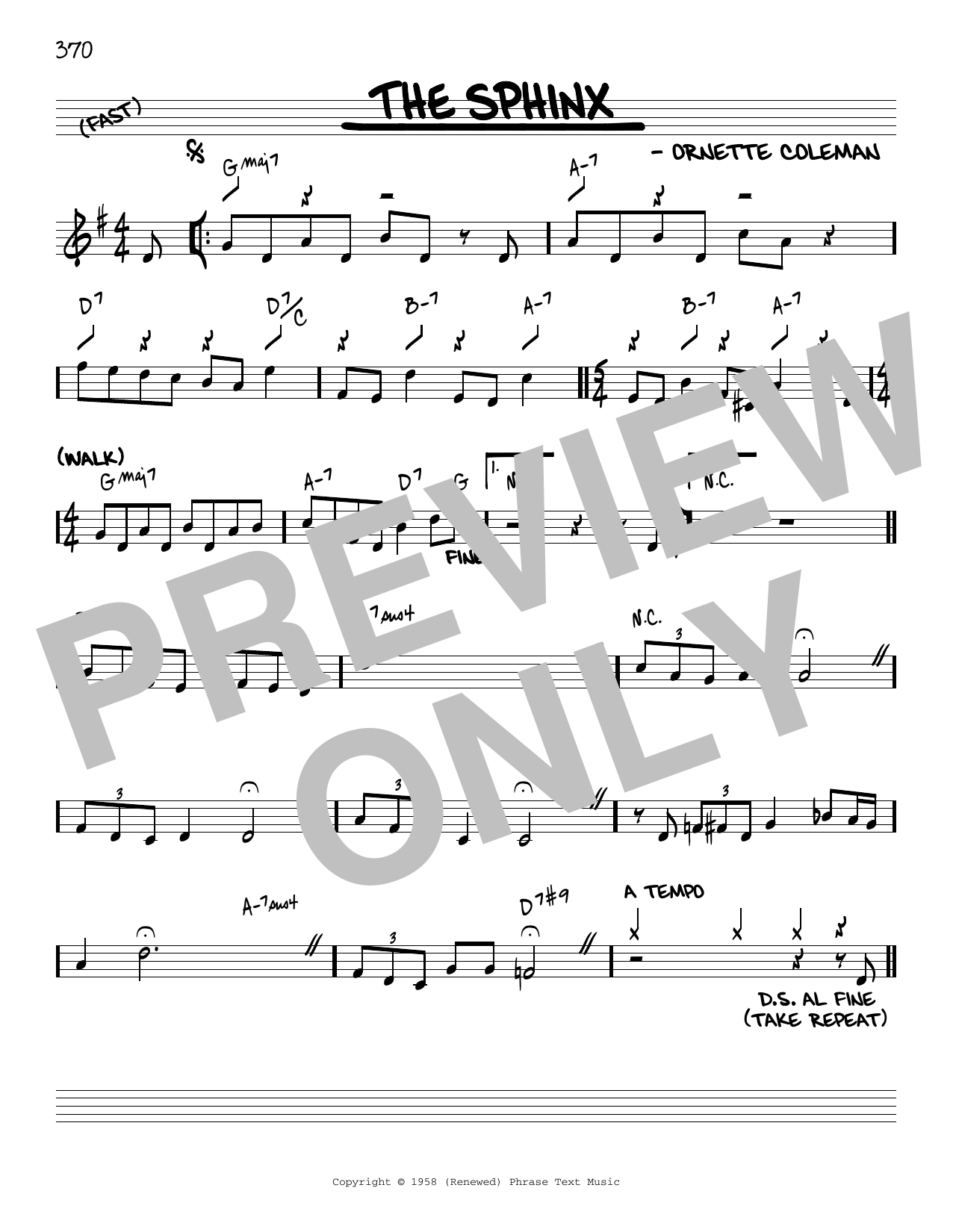 Ornette Coleman The Sphinx [Reharmonized version] (arr. Jack Grassel) sheet music notes and chords arranged for Real Book – Melody & Chords