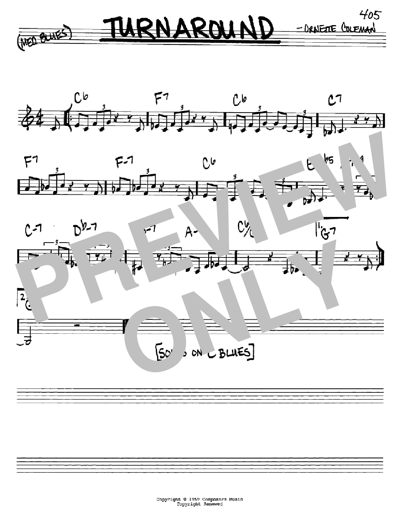 Ornette Coleman Turnaround sheet music notes and chords arranged for Real Book – Melody & Chords – C Instruments