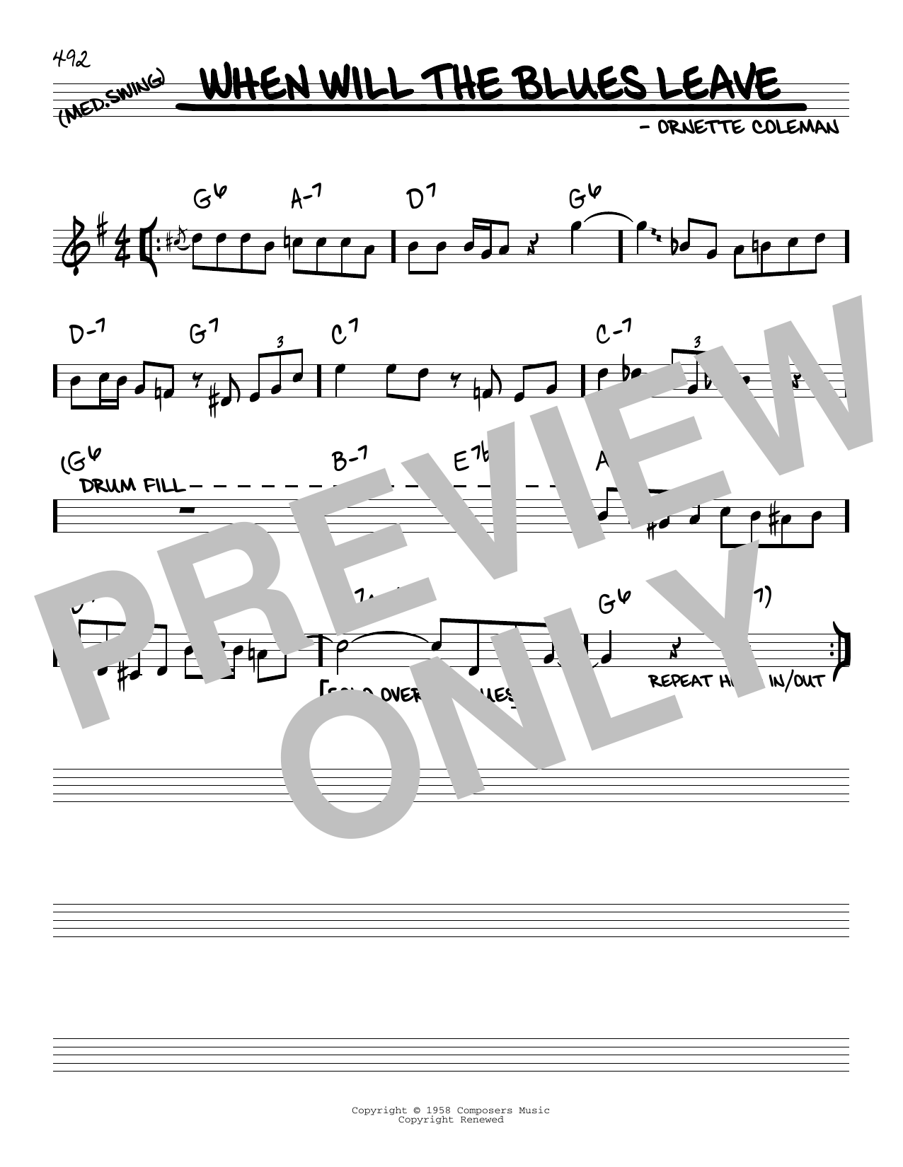 Ornette Coleman When Will The Blues Leave sheet music notes and chords arranged for Real Book – Melody & Chords