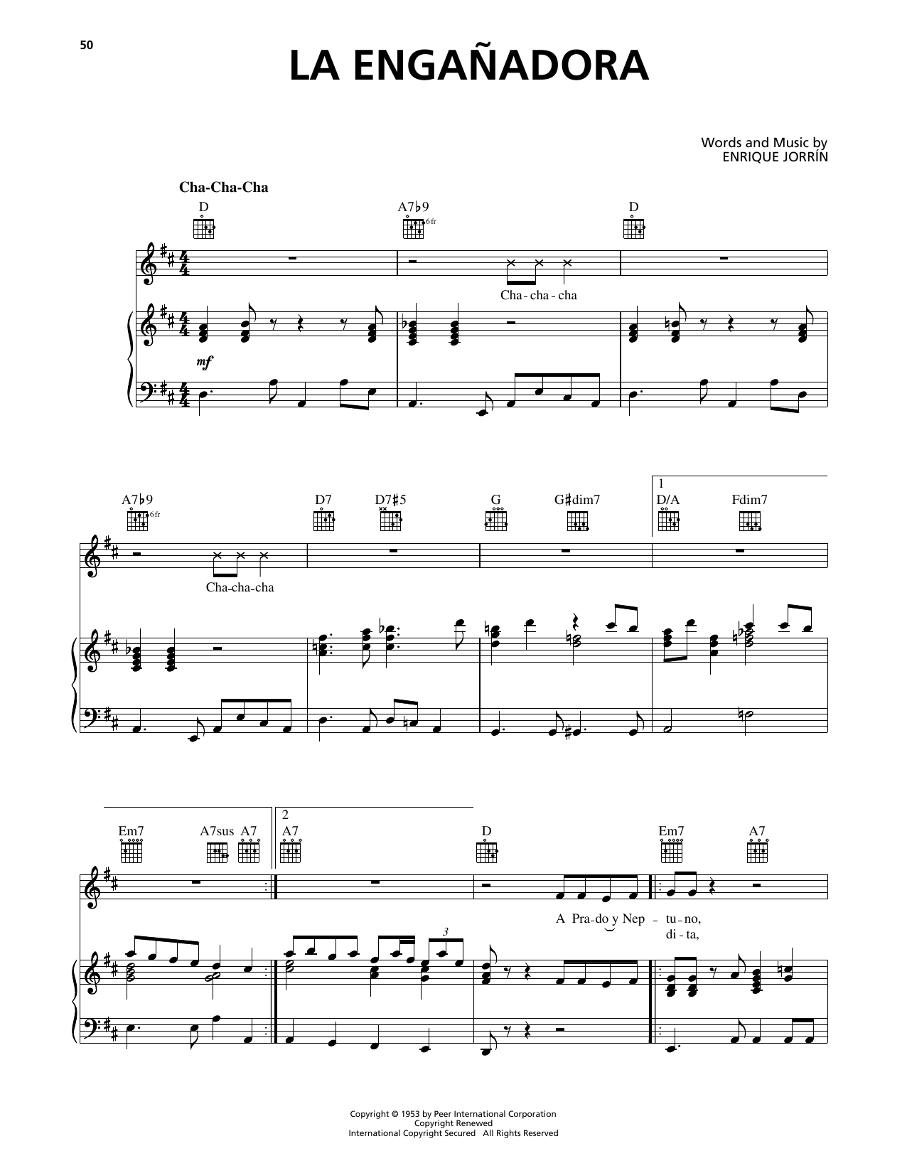 Orquesta America La Engañadora sheet music notes and chords arranged for Piano, Vocal & Guitar Chords (Right-Hand Melody)