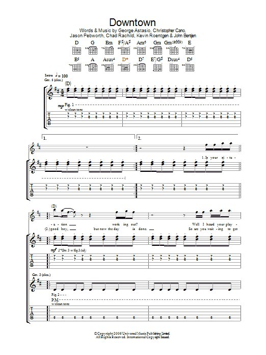 Orson Downtown sheet music notes and chords arranged for Guitar Tab