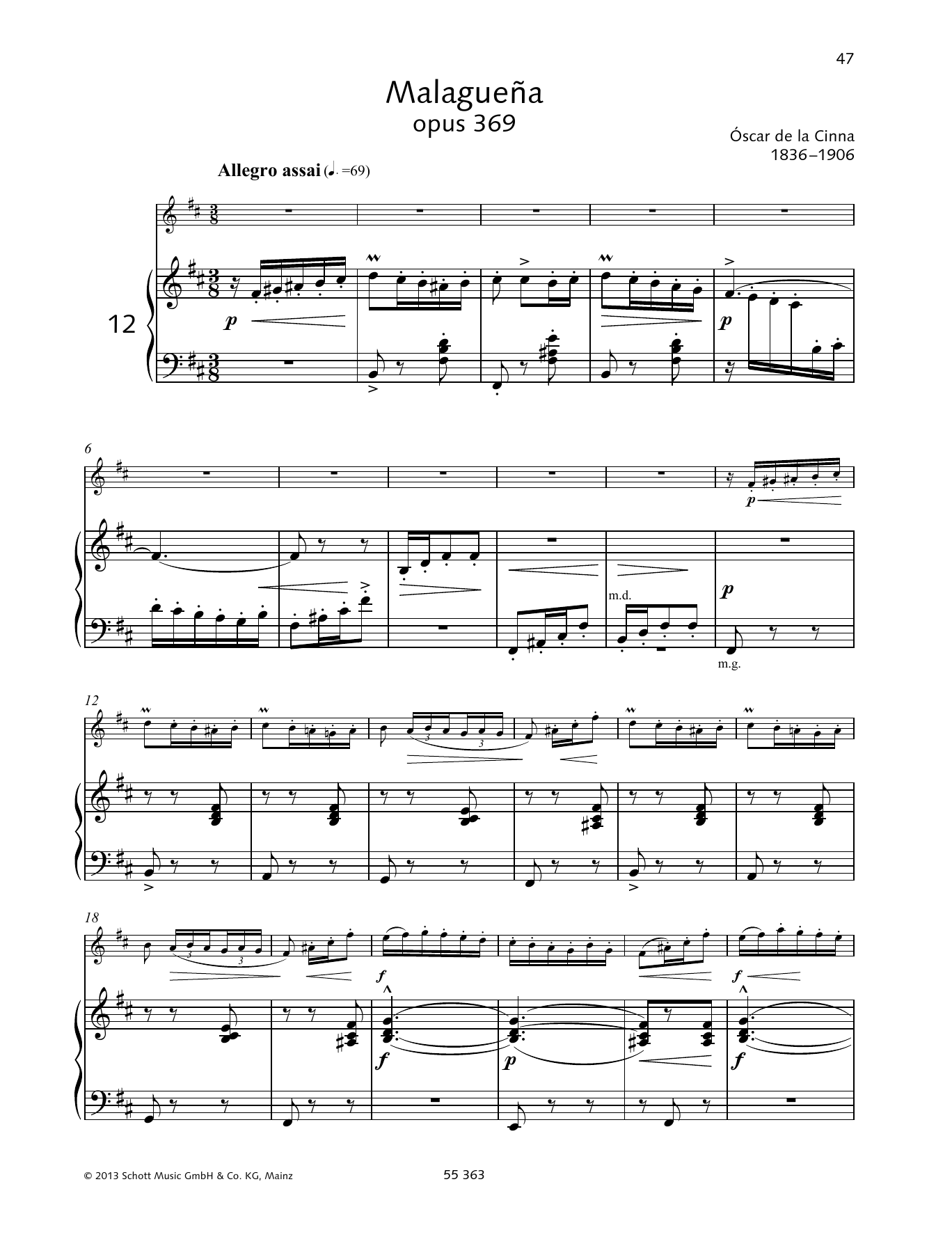 Oscar de la Cinna Malaguena sheet music notes and chords arranged for Woodwind Solo