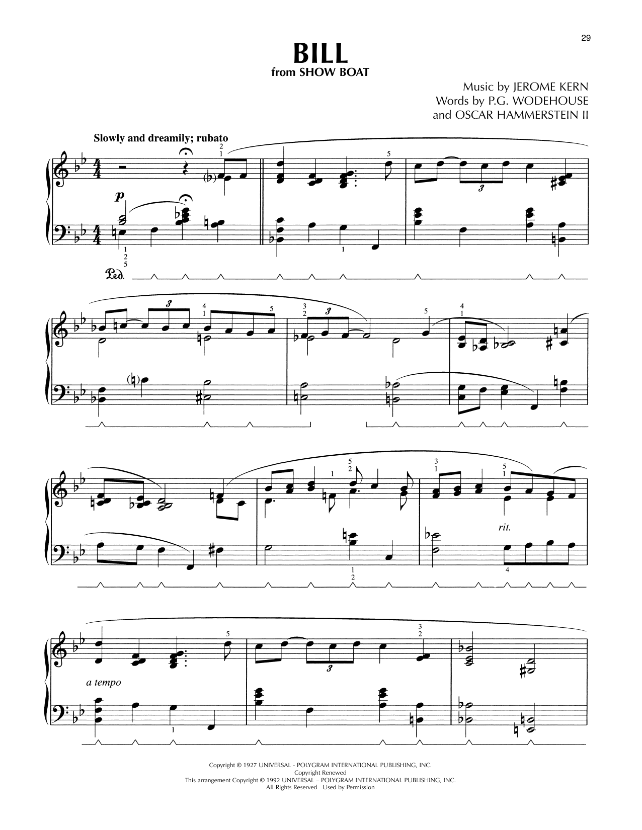 Oscar Hammerstein II & Jerome Kern Bill (from Show Boat) (arr. Lee Evans) sheet music notes and chords arranged for Piano Solo