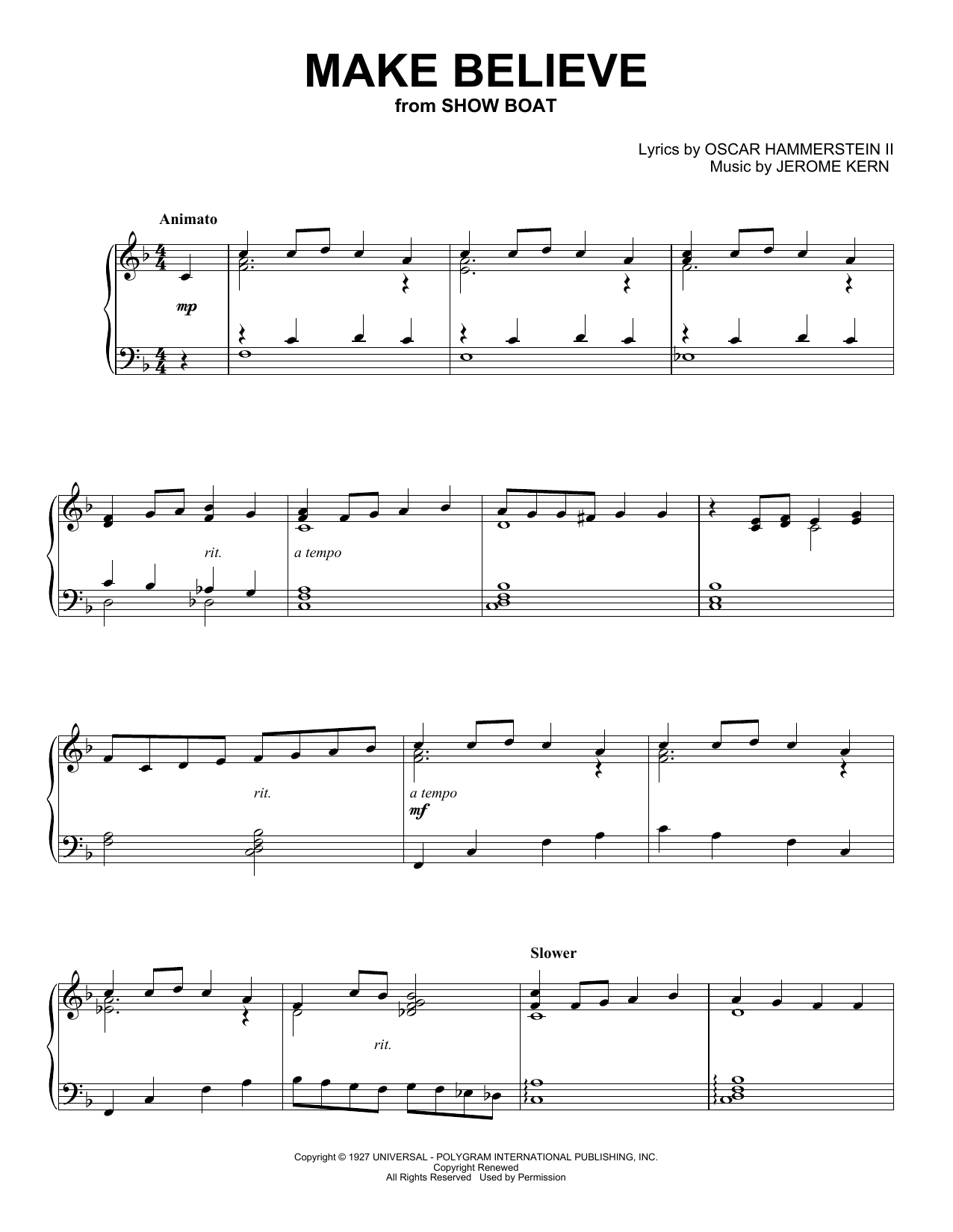 Oscar Hammerstein II & Jerome Kern Make Believe (from Show Boat) sheet music notes and chords arranged for Piano Solo