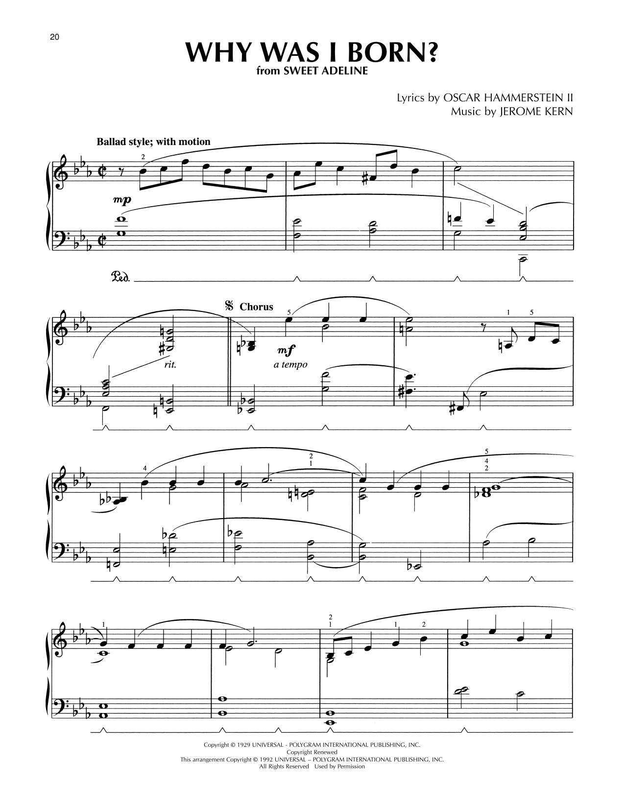 Oscar Hammerstein II & Jerome Kern Why Was I Born? (from Sweet Adeline) (arr. Lee Evans) sheet music notes and chords arranged for Piano Solo