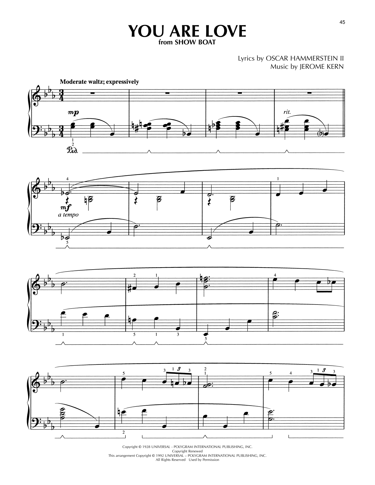 Oscar Hammerstein II & Jerome Kern You Are Love (from Show Boat) (arr. Lee Evans) sheet music notes and chords arranged for Piano Solo