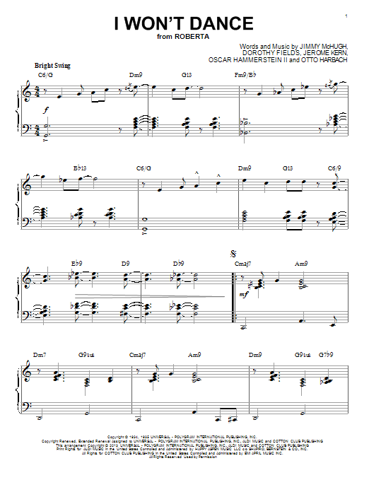 Oscar Hammerstein II I Won't Dance [Jazz version] (arr. Brent Edstrom) sheet music notes and chords arranged for Piano Solo