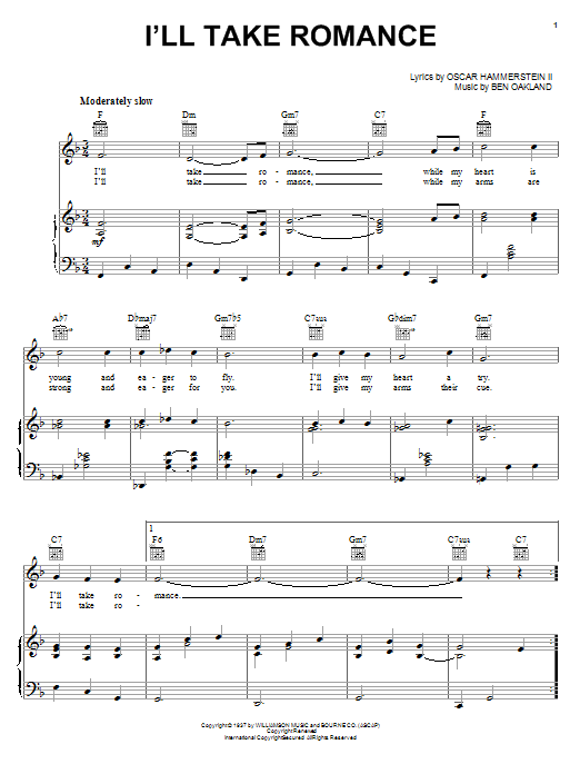 Oscar Hammerstein II I'll Take Romance sheet music notes and chords arranged for Piano Solo