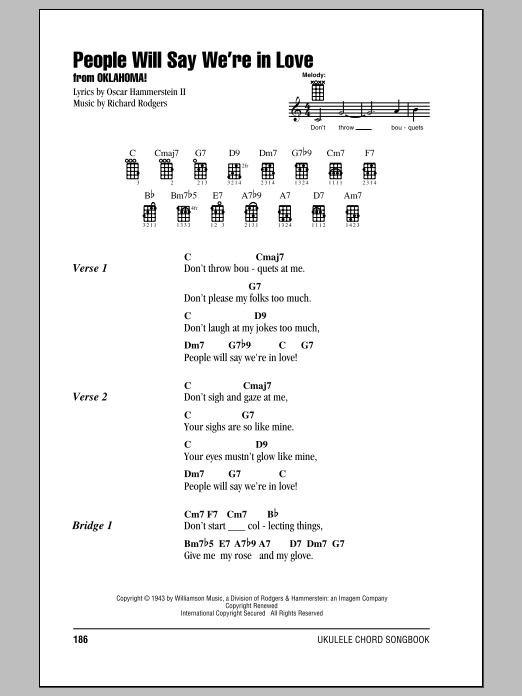 Oscar Hammerstein II People Will Say We're In Love (from Oklahoma!) sheet music notes and chords arranged for Ukulele Chords/Lyrics