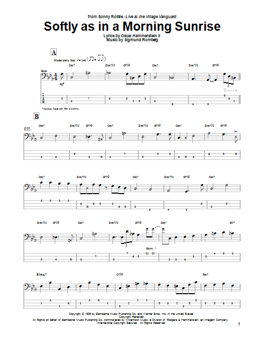 Oscar Hammerstein II Softly As In A Morning Sunrise sheet music notes and chords arranged for Lead Sheet / Fake Book