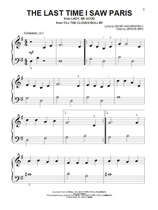 Oscar Hammerstein II The Last Time I Saw Paris sheet music notes and chords arranged for Ukulele
