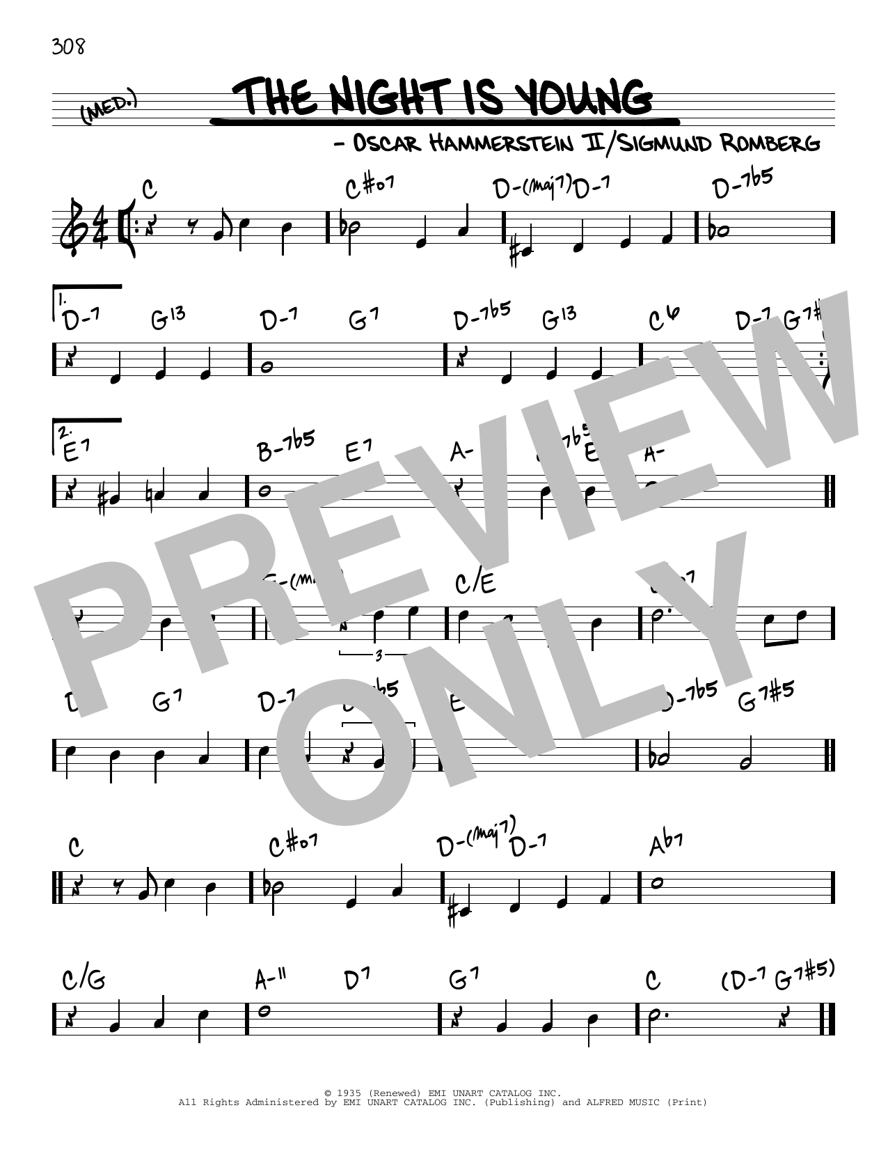 Oscar Hammerstein II The Night Is Young sheet music notes and chords arranged for Real Book – Melody & Chords