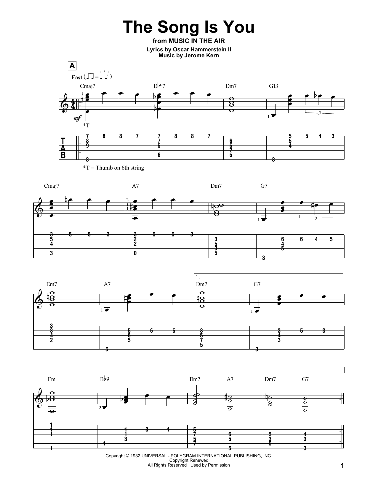 Oscar Hammerstein II The Song Is You sheet music notes and chords arranged for Lead Sheet / Fake Book
