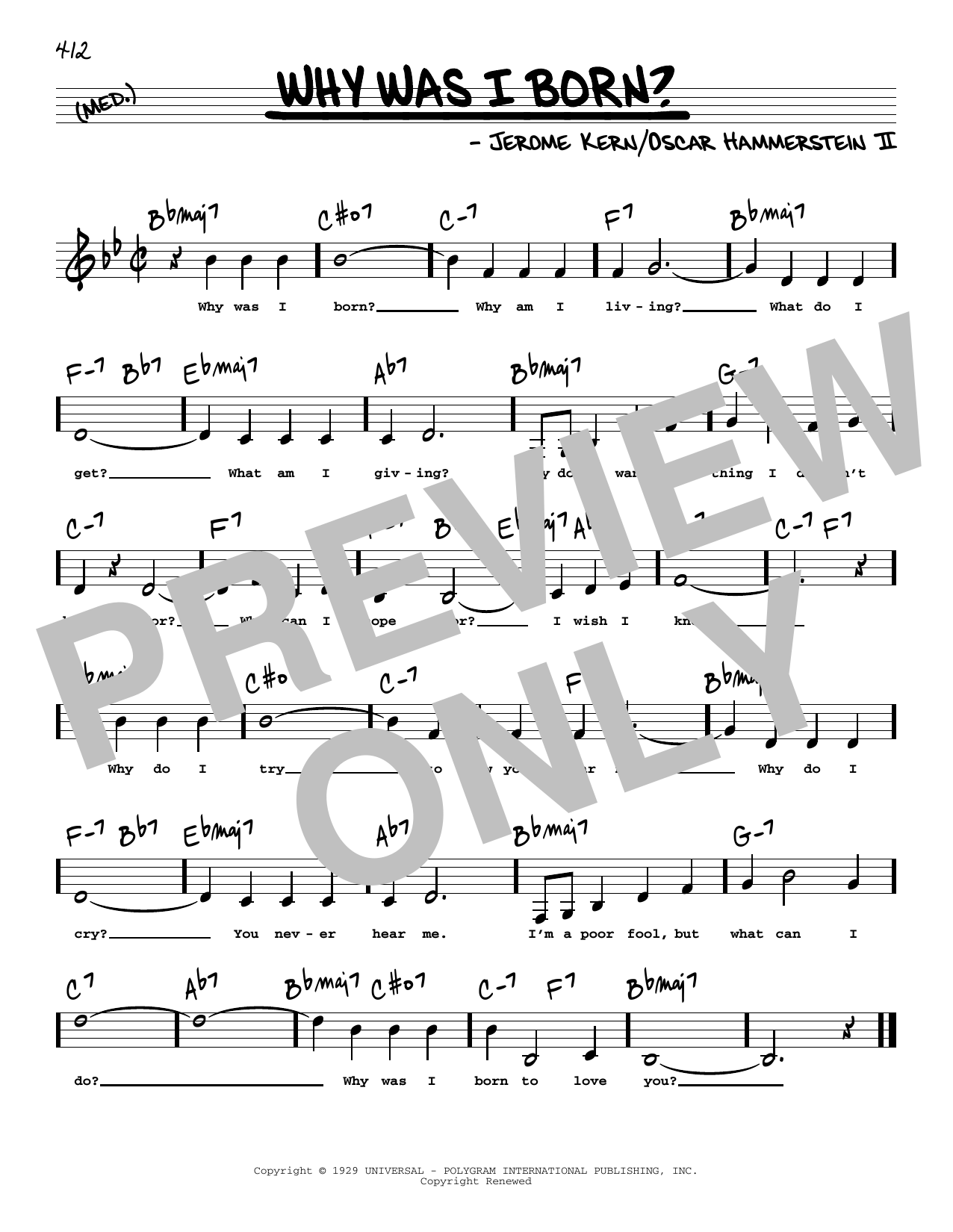 Oscar Hammerstein II Why Was I Born? (Low Voice) sheet music notes and chords arranged for Real Book – Melody, Lyrics & Chords