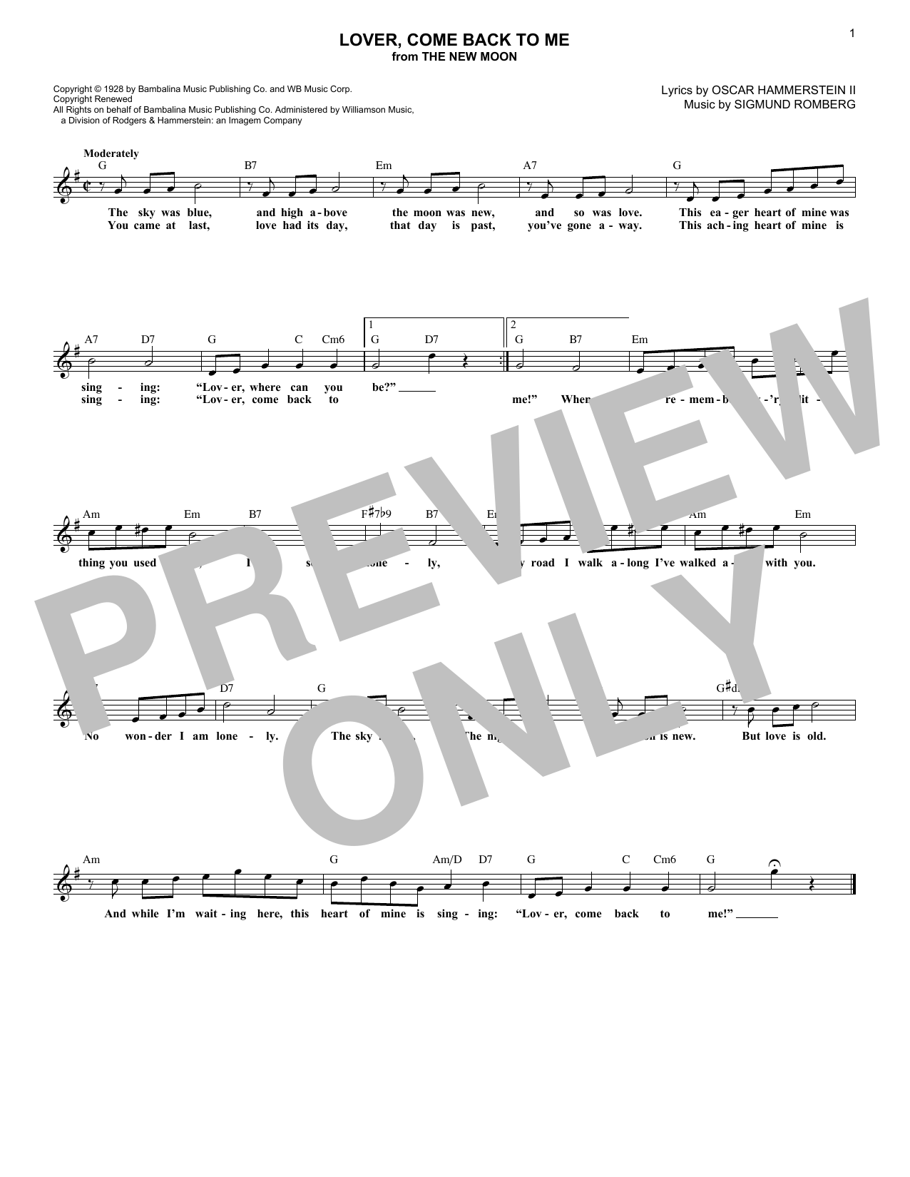 Oscar Hammerstein II Lover, Come Back To Me sheet music notes and chords arranged for Lead Sheet / Fake Book