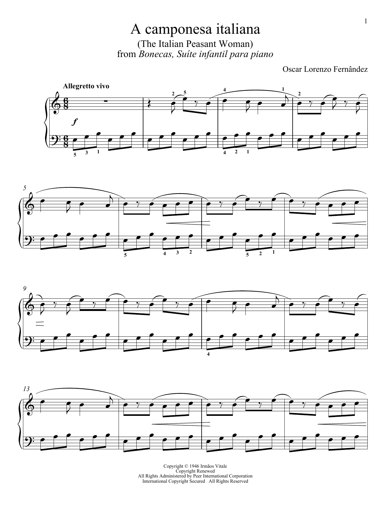 Oscar Lorenzo Fernandez A Camponesa Italiana sheet music notes and chords arranged for Piano Solo