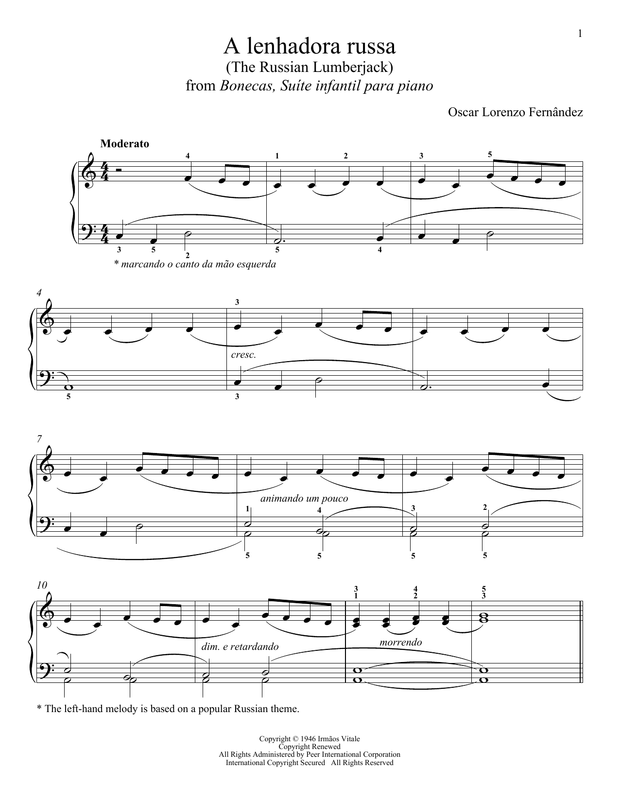 Oscar Lorenzo Fernandez A Lenhadora Russa sheet music notes and chords arranged for Piano Solo