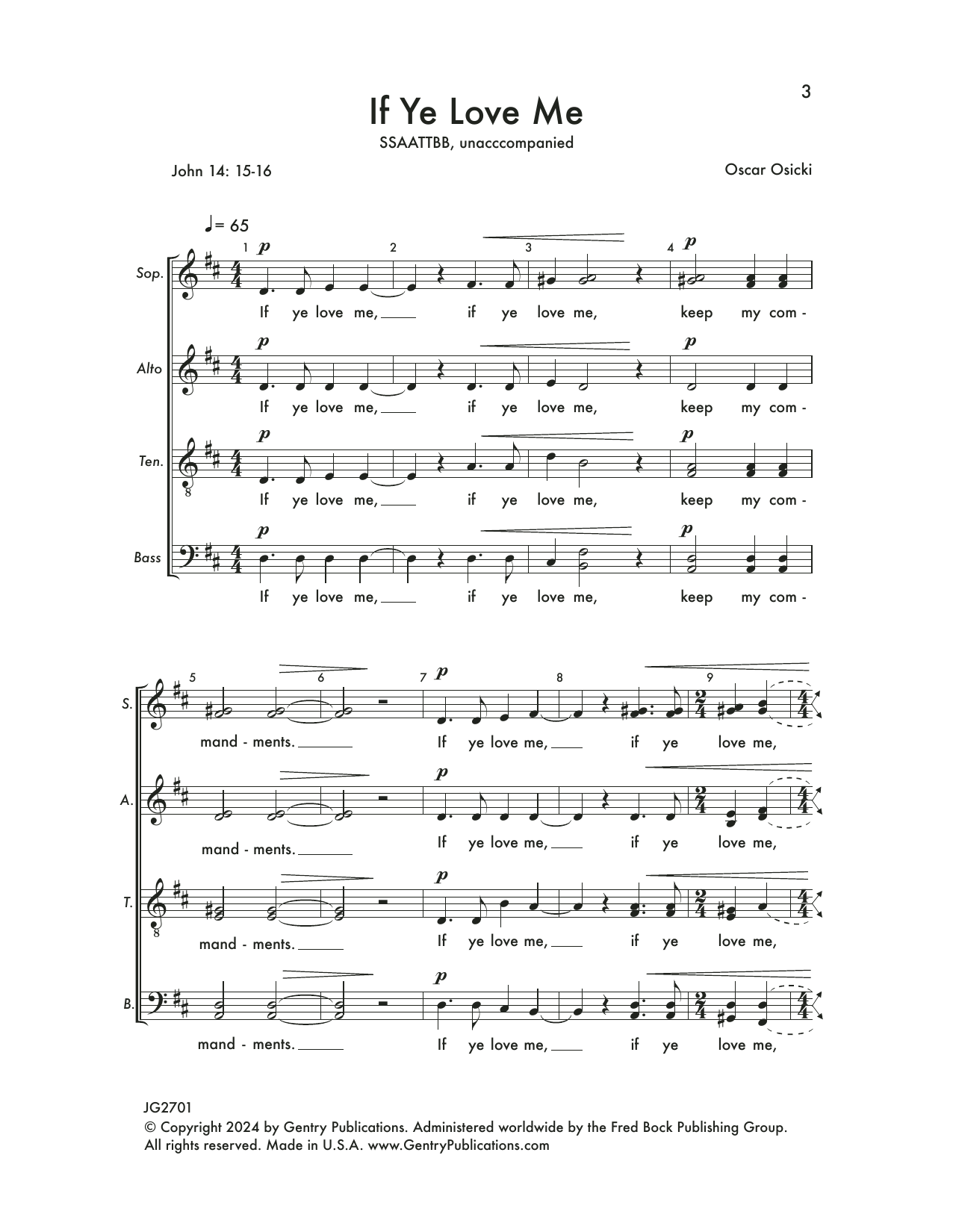 Oscar Osicki If Ye Love Me sheet music notes and chords arranged for SATB Choir
