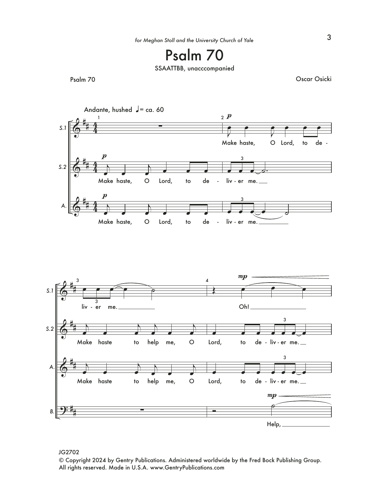 Oscar Osicki Psalm 70 sheet music notes and chords arranged for Choir