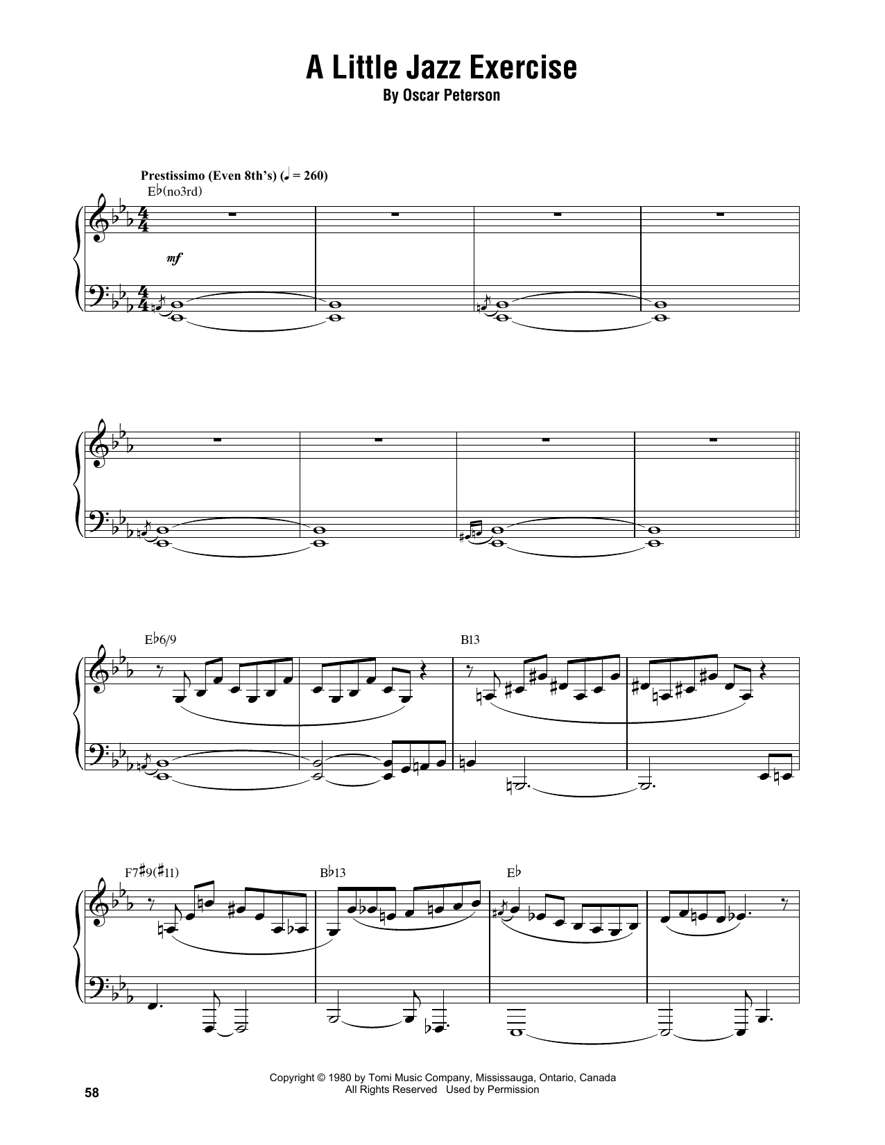 Oscar Peterson A Little Jazz Exercise sheet music notes and chords arranged for Piano Transcription