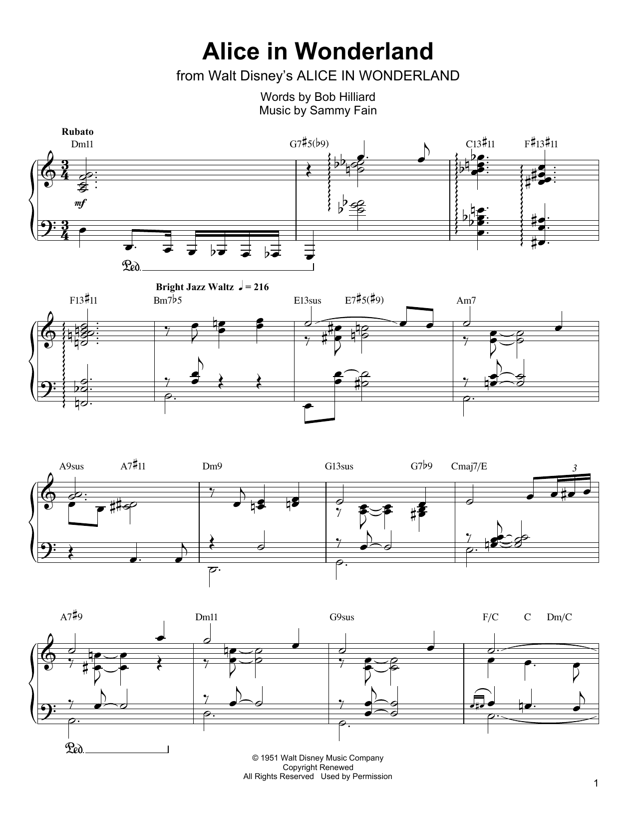 Oscar Peterson Alice In Wonderland sheet music notes and chords arranged for Piano Transcription