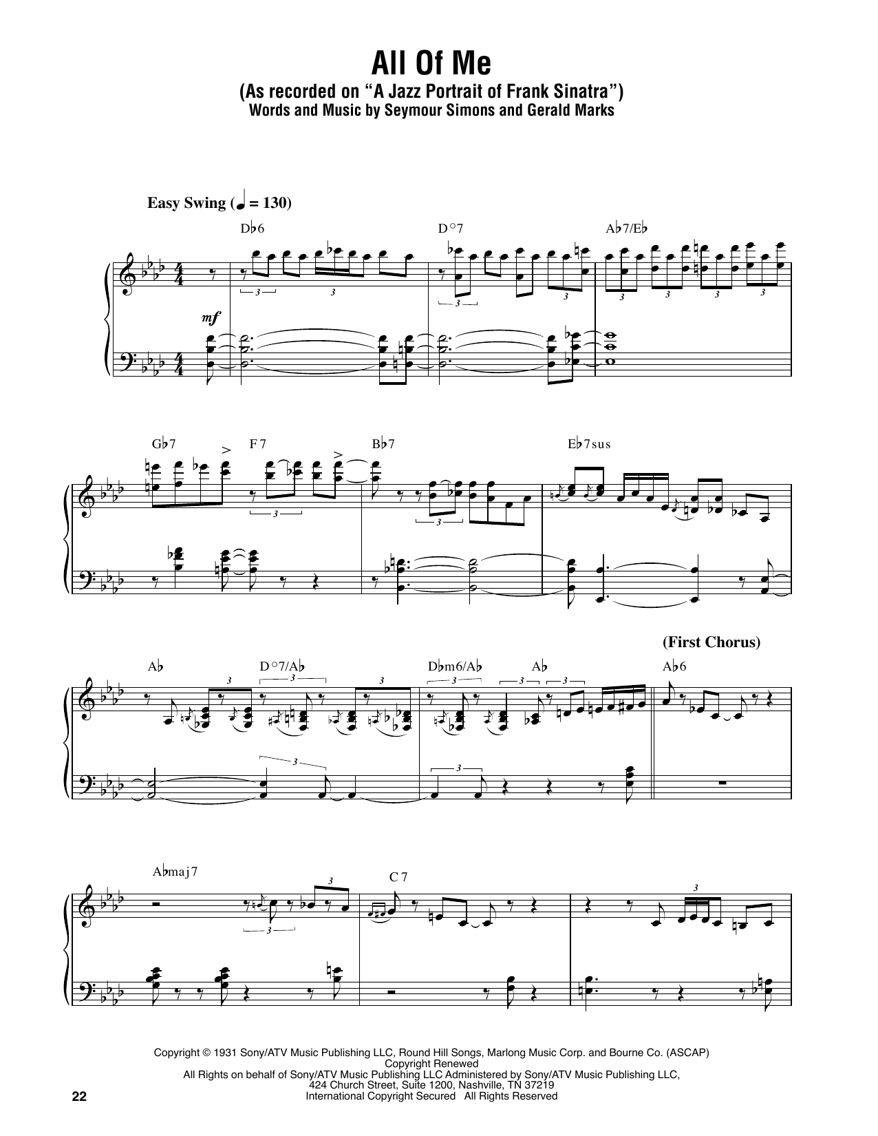 Oscar Peterson All Of Me sheet music notes and chords arranged for Piano Transcription