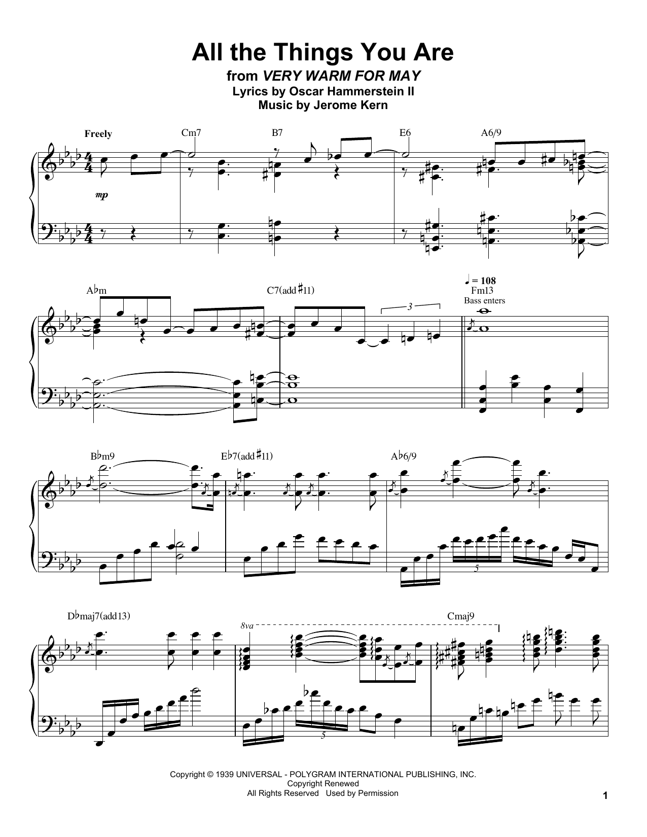 Oscar Peterson All The Things You Are sheet music notes and chords arranged for Piano Transcription