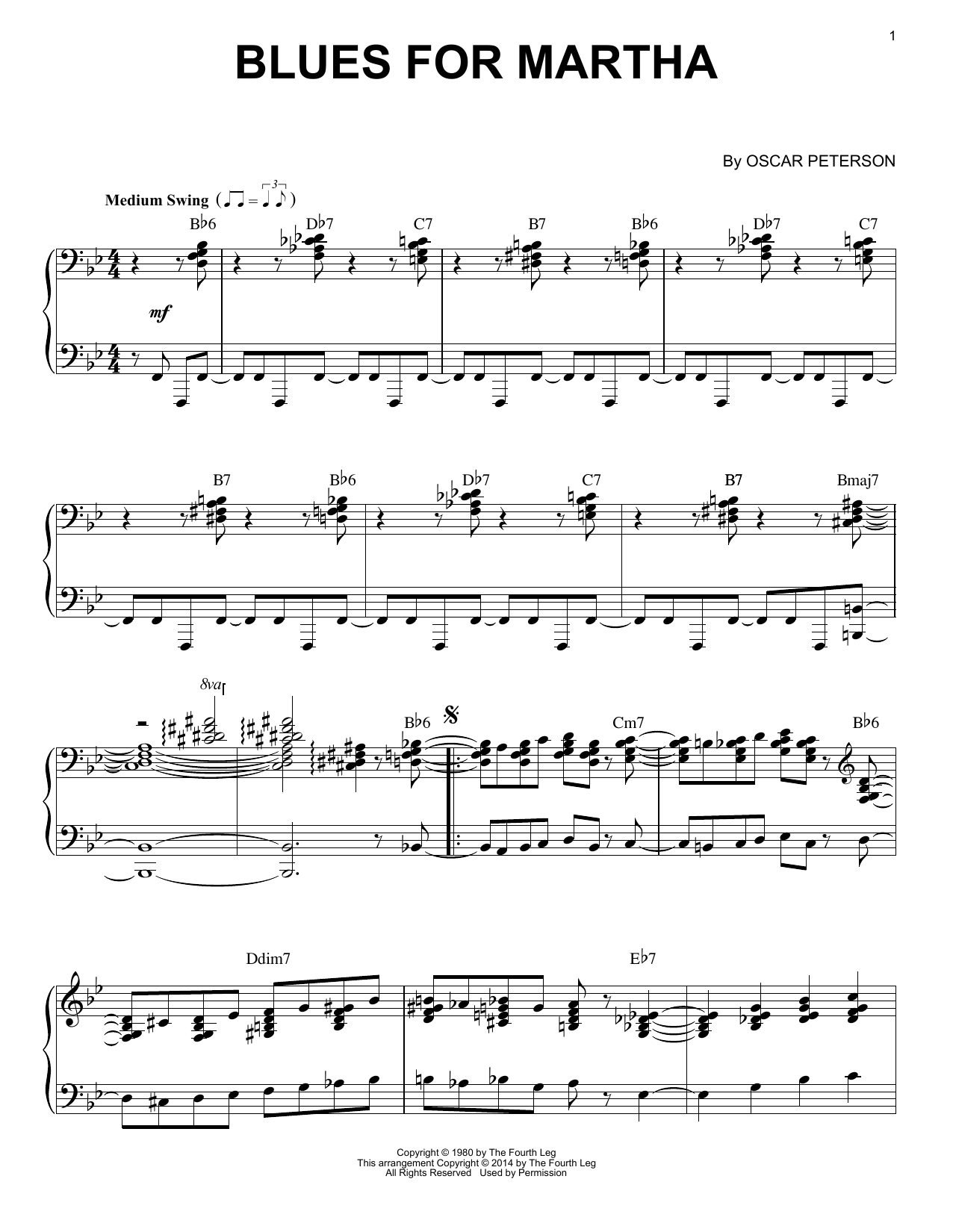 Oscar Peterson Blues For Martha sheet music notes and chords arranged for Real Book – Melody & Chords