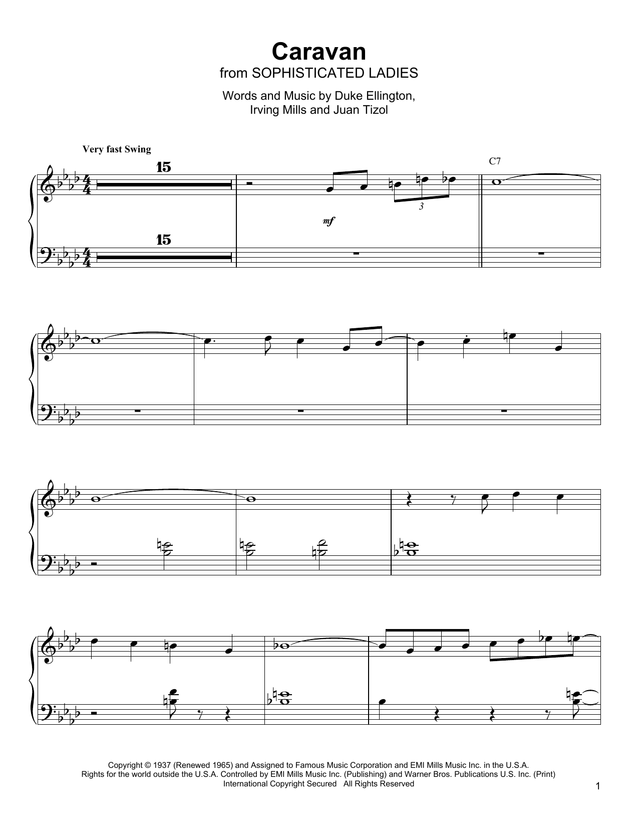 Oscar Peterson Caravan sheet music notes and chords arranged for Piano Transcription
