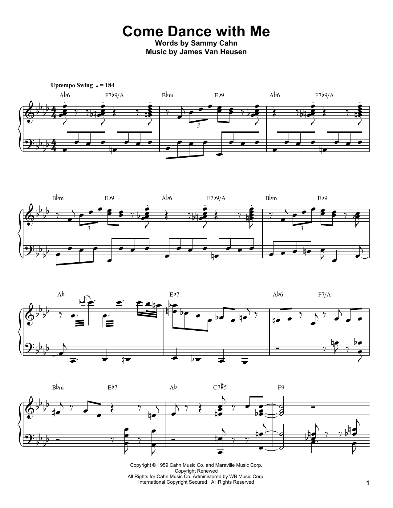 Oscar Peterson Come Dance With Me sheet music notes and chords arranged for Piano Transcription