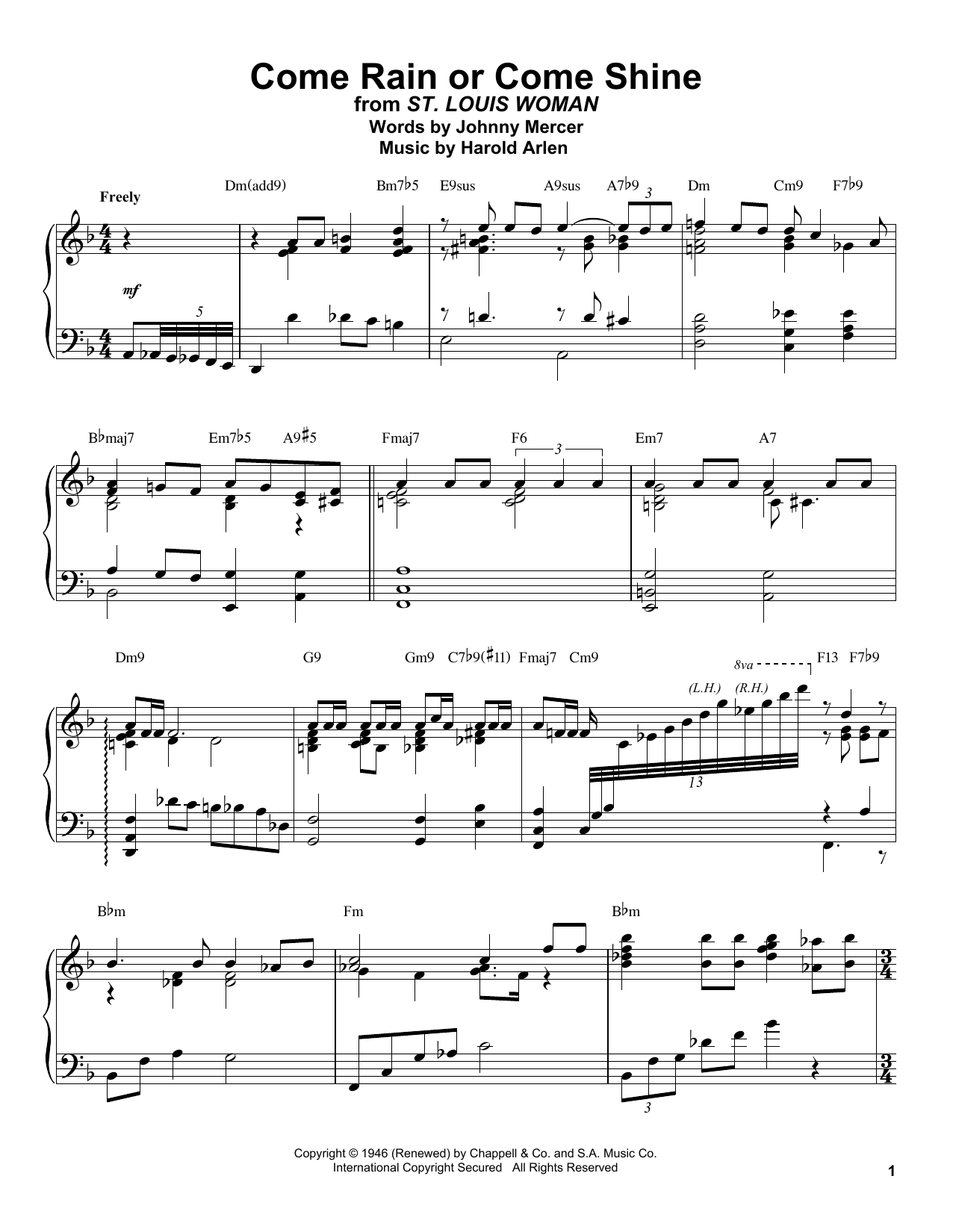Oscar Peterson Come Rain Or Come Shine sheet music notes and chords arranged for Piano Transcription