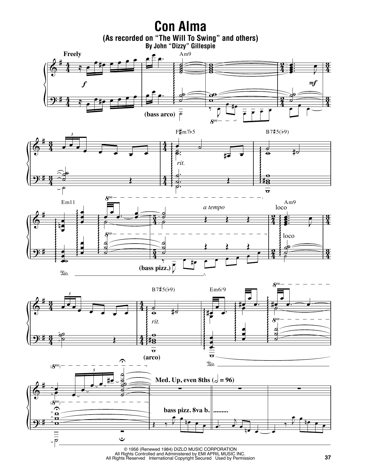 Oscar Peterson Con Alma sheet music notes and chords arranged for Piano Transcription