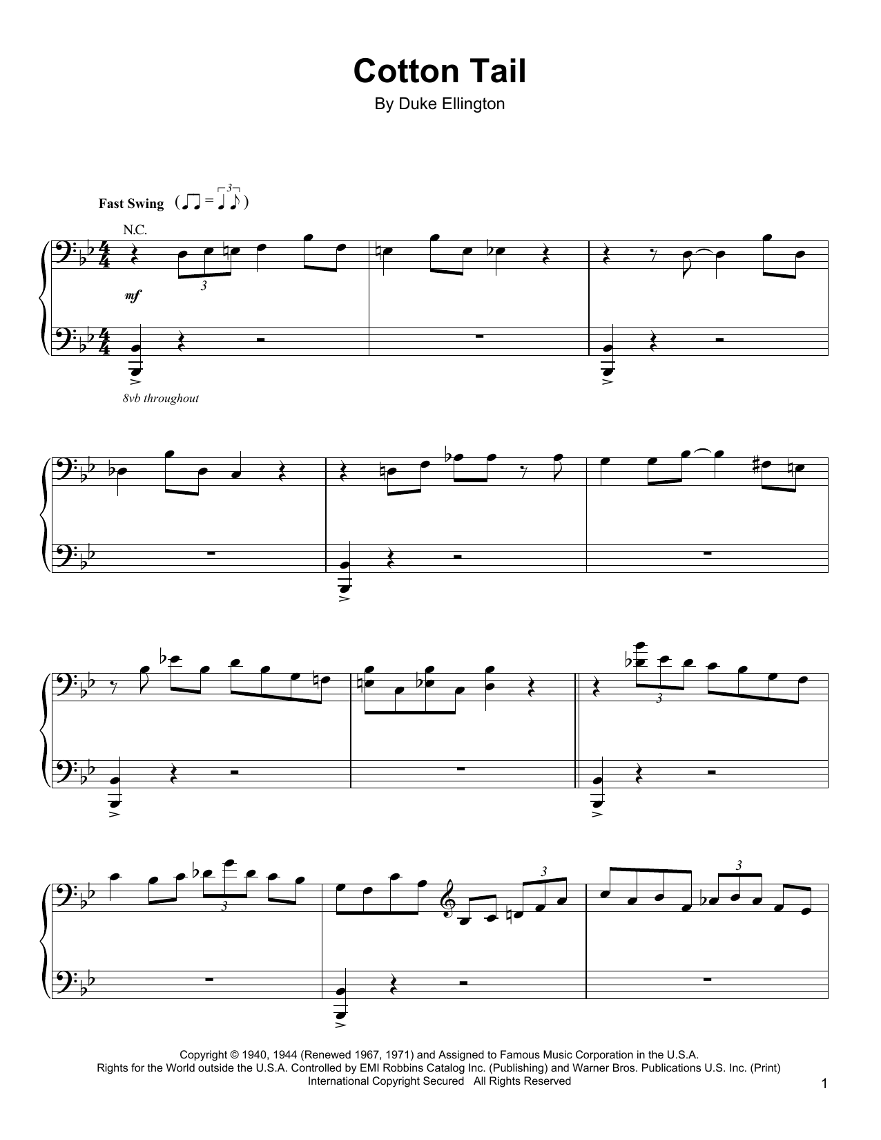 Oscar Peterson Cotton Tail sheet music notes and chords arranged for Piano Transcription