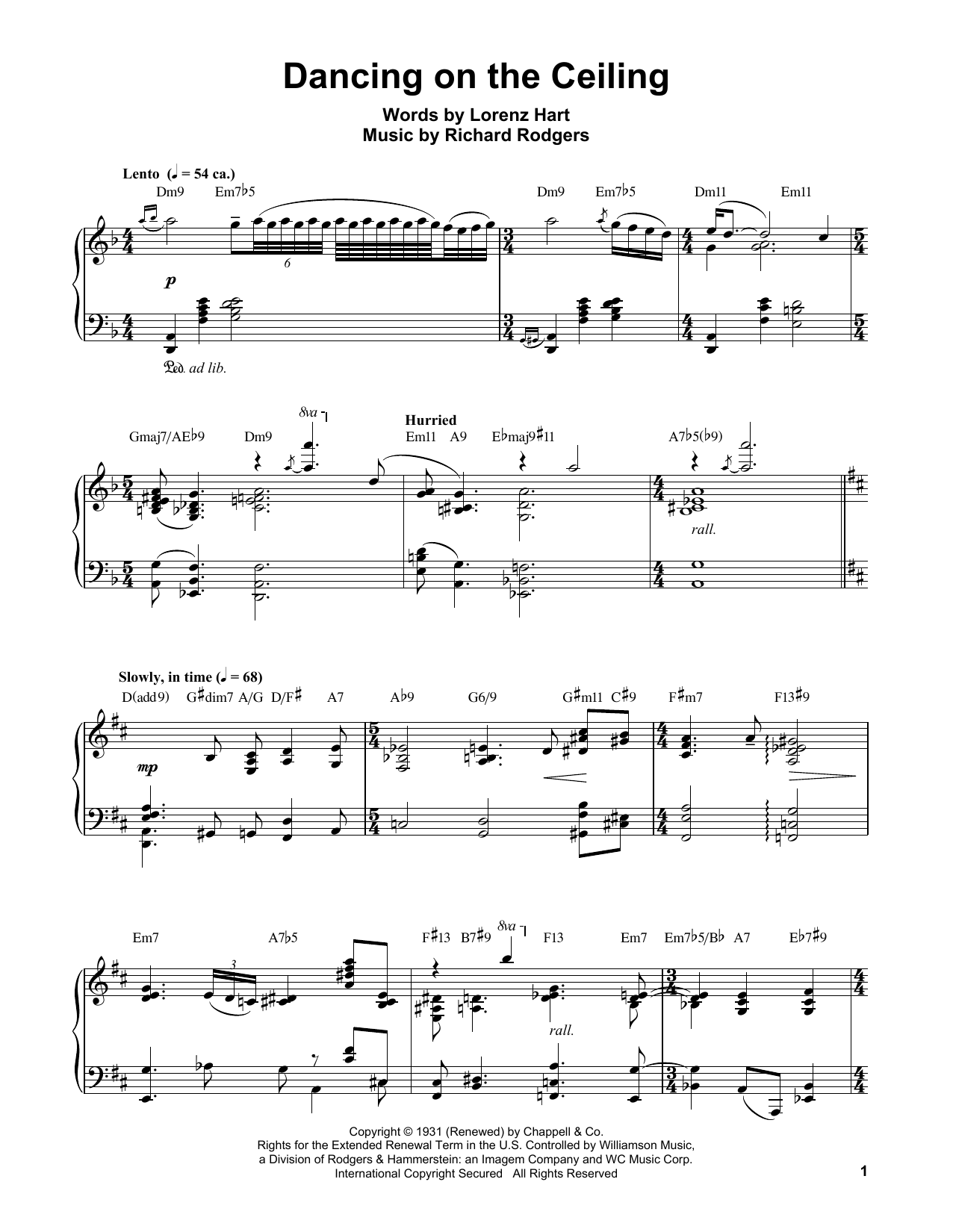 Oscar Peterson Dancing On The Ceiling sheet music notes and chords arranged for Piano Transcription