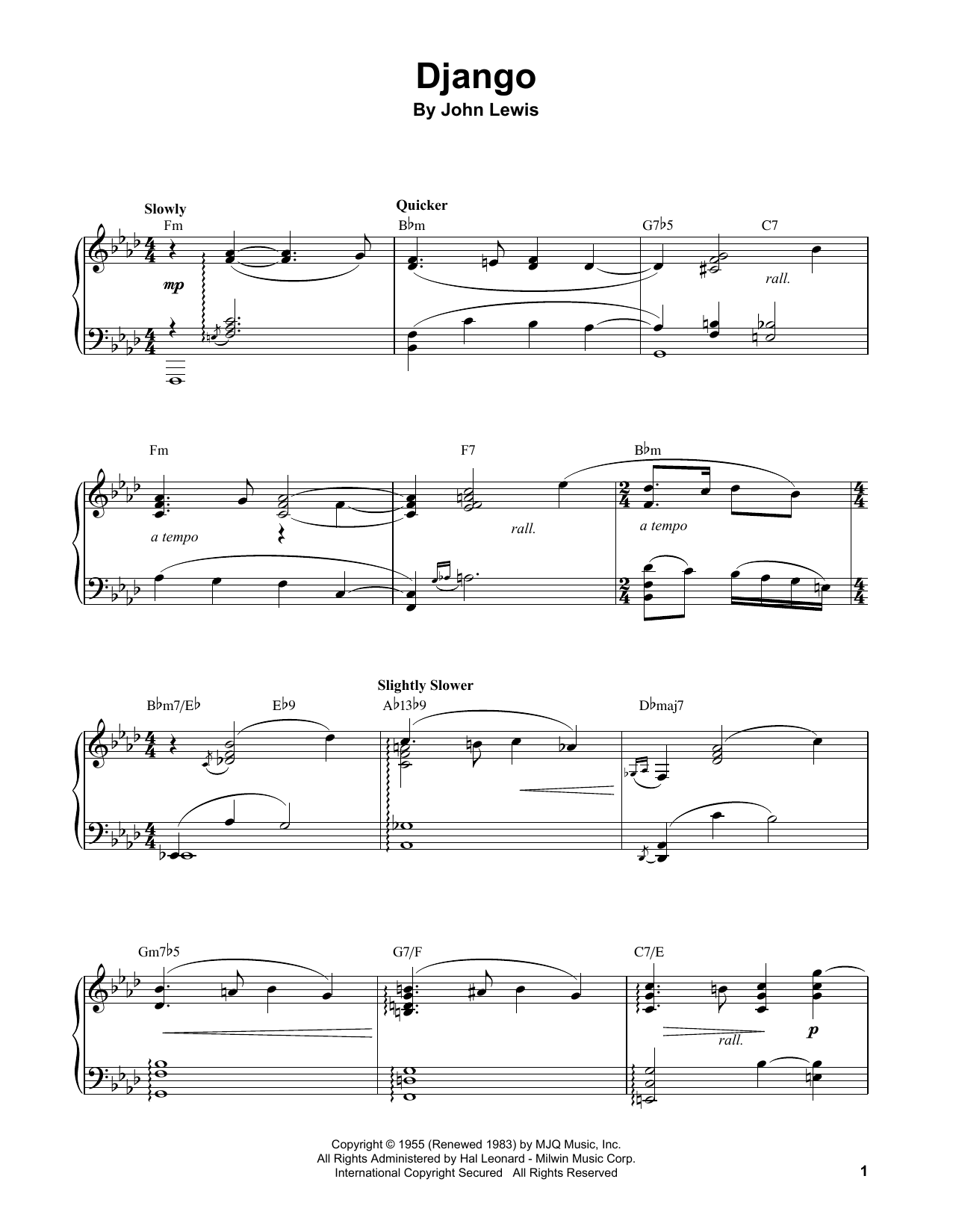 Oscar Peterson Django sheet music notes and chords arranged for Piano Transcription