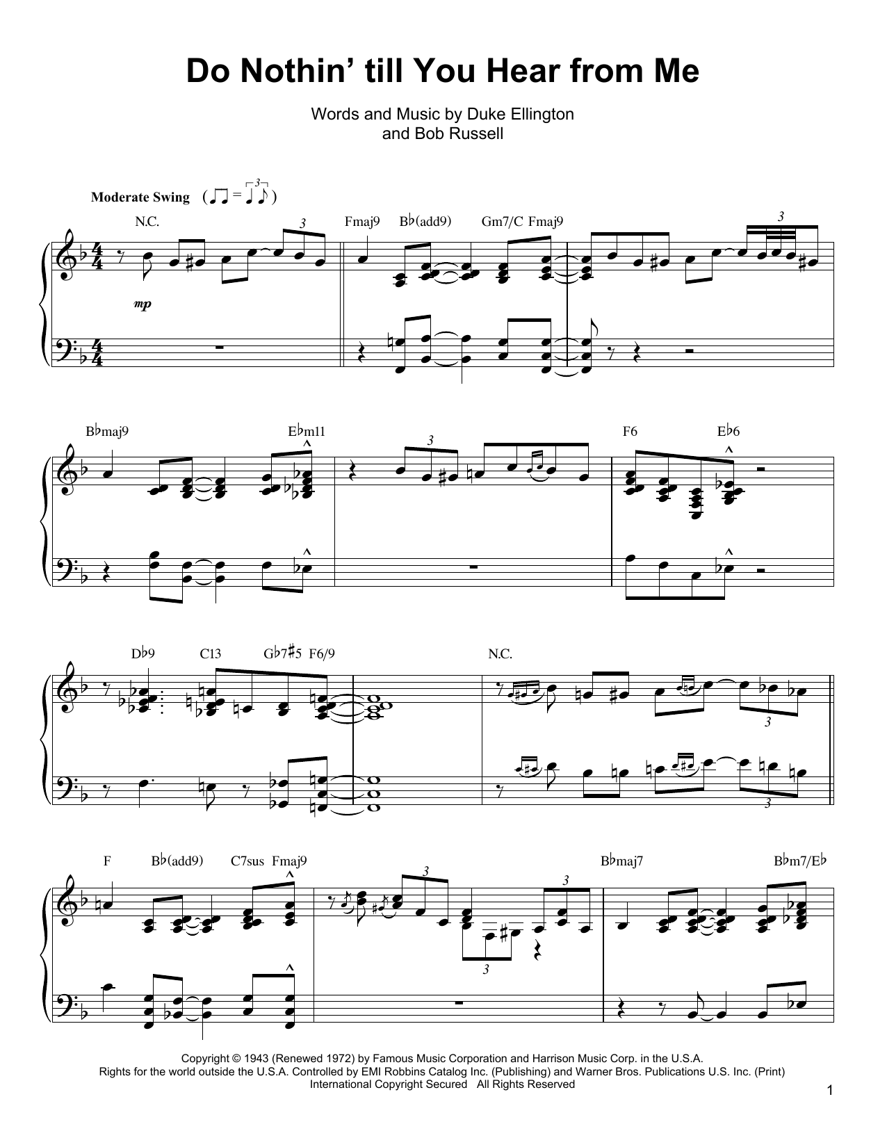 Oscar Peterson Do Nothin' Till You Hear From Me sheet music notes and chords arranged for Piano Transcription