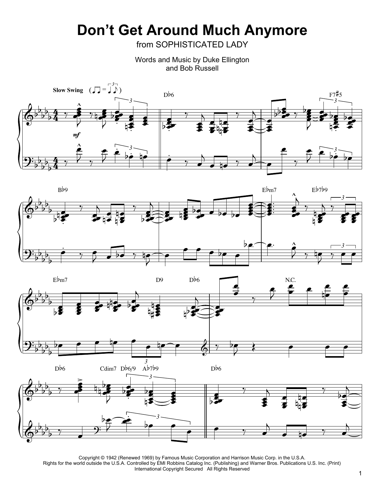 Oscar Peterson Don't Get Around Much Anymore sheet music notes and chords arranged for Piano Transcription