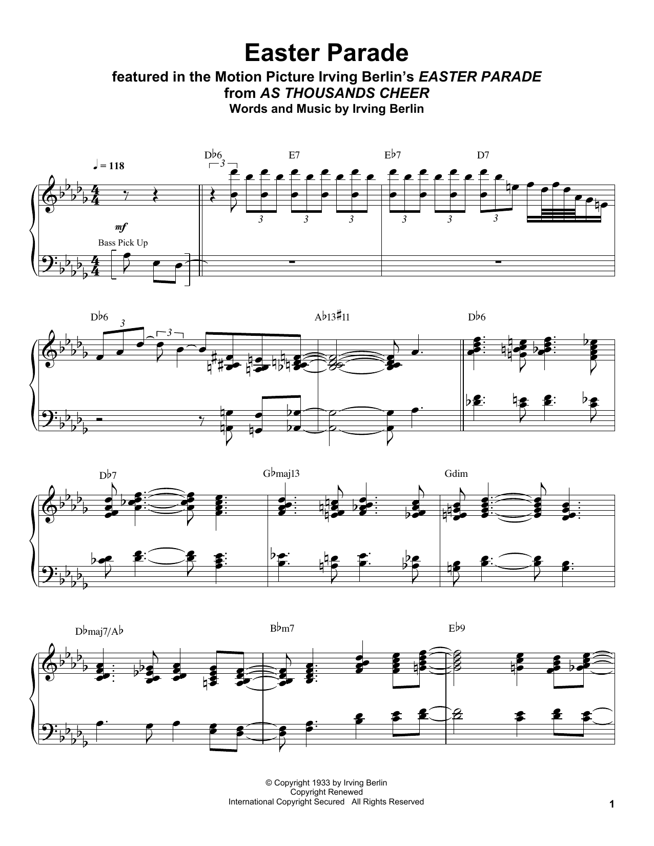 Oscar Peterson Easter Parade sheet music notes and chords arranged for Piano Transcription
