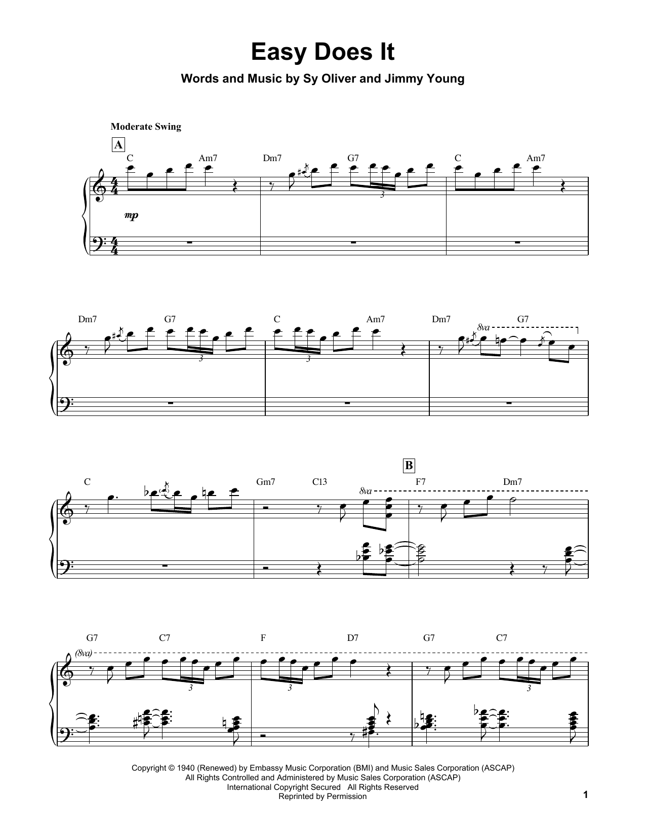 Oscar Peterson Easy Does It sheet music notes and chords arranged for Piano Transcription