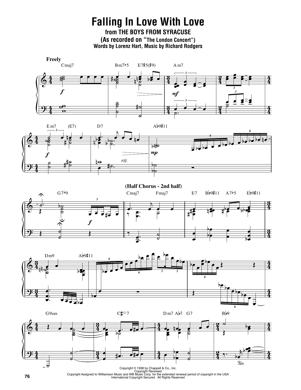 Oscar Peterson Falling In Love With Love sheet music notes and chords arranged for Piano Transcription