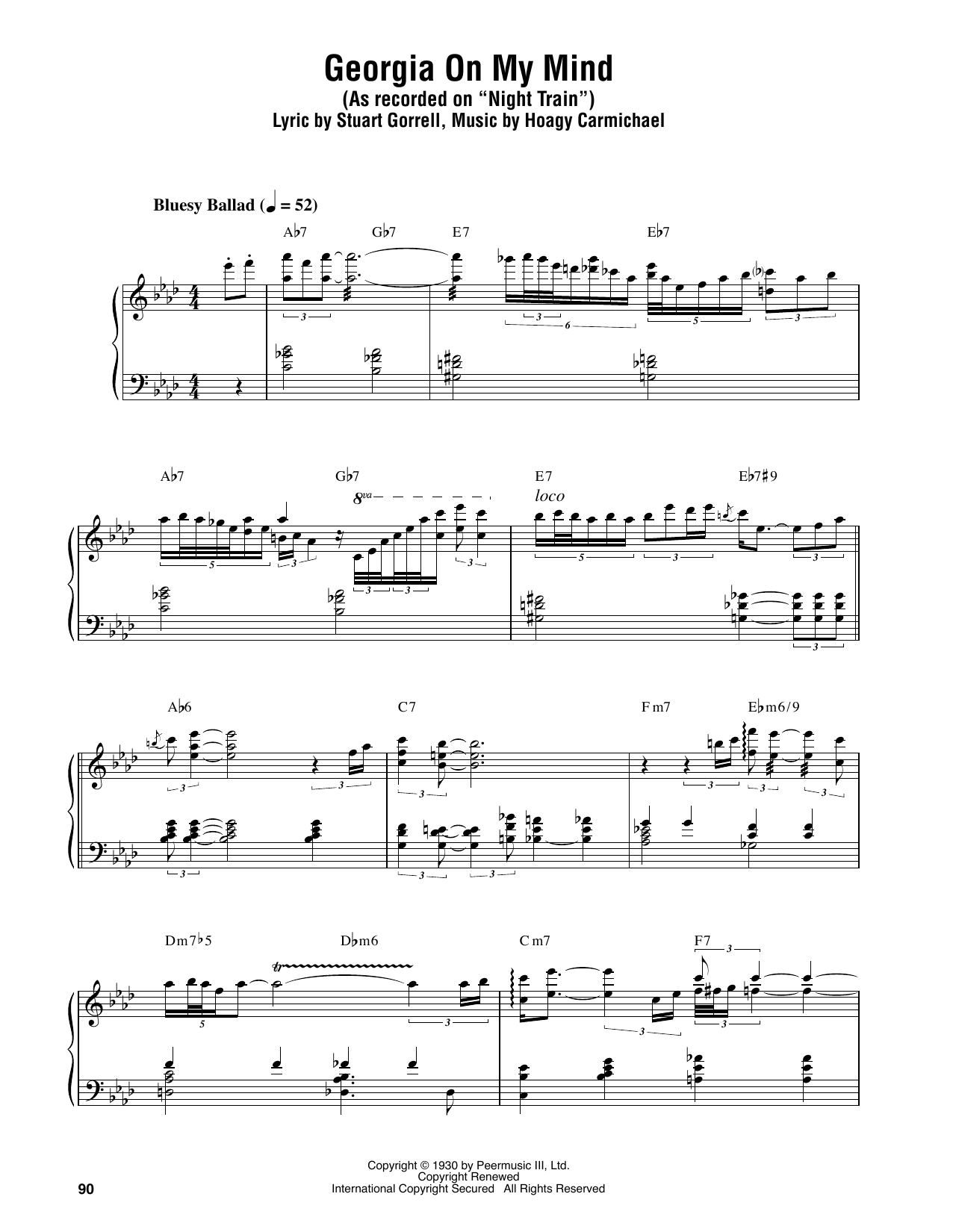 Oscar Peterson Georgia On My Mind sheet music notes and chords arranged for Piano Transcription