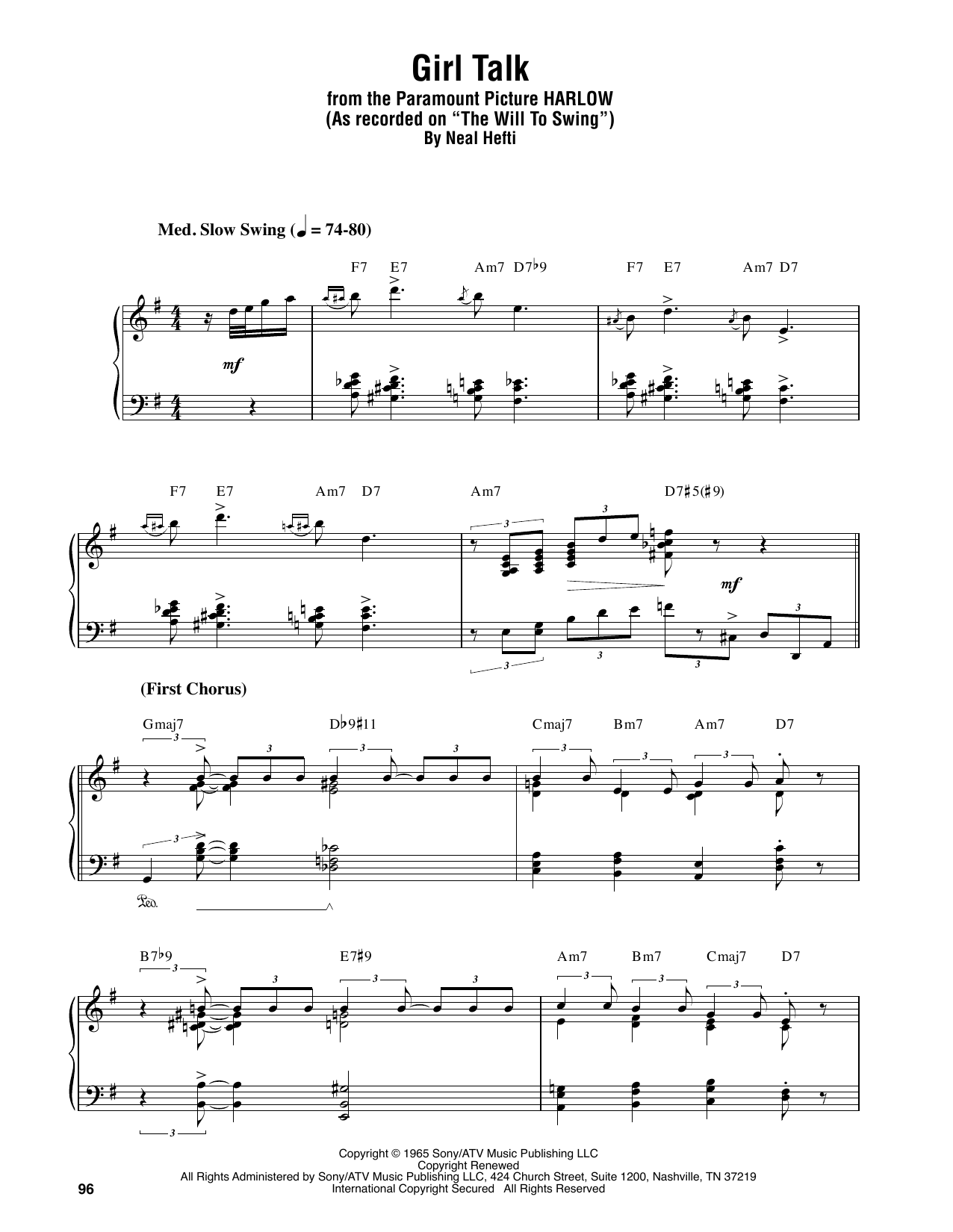 Oscar Peterson Girl Talk sheet music notes and chords arranged for Piano Transcription