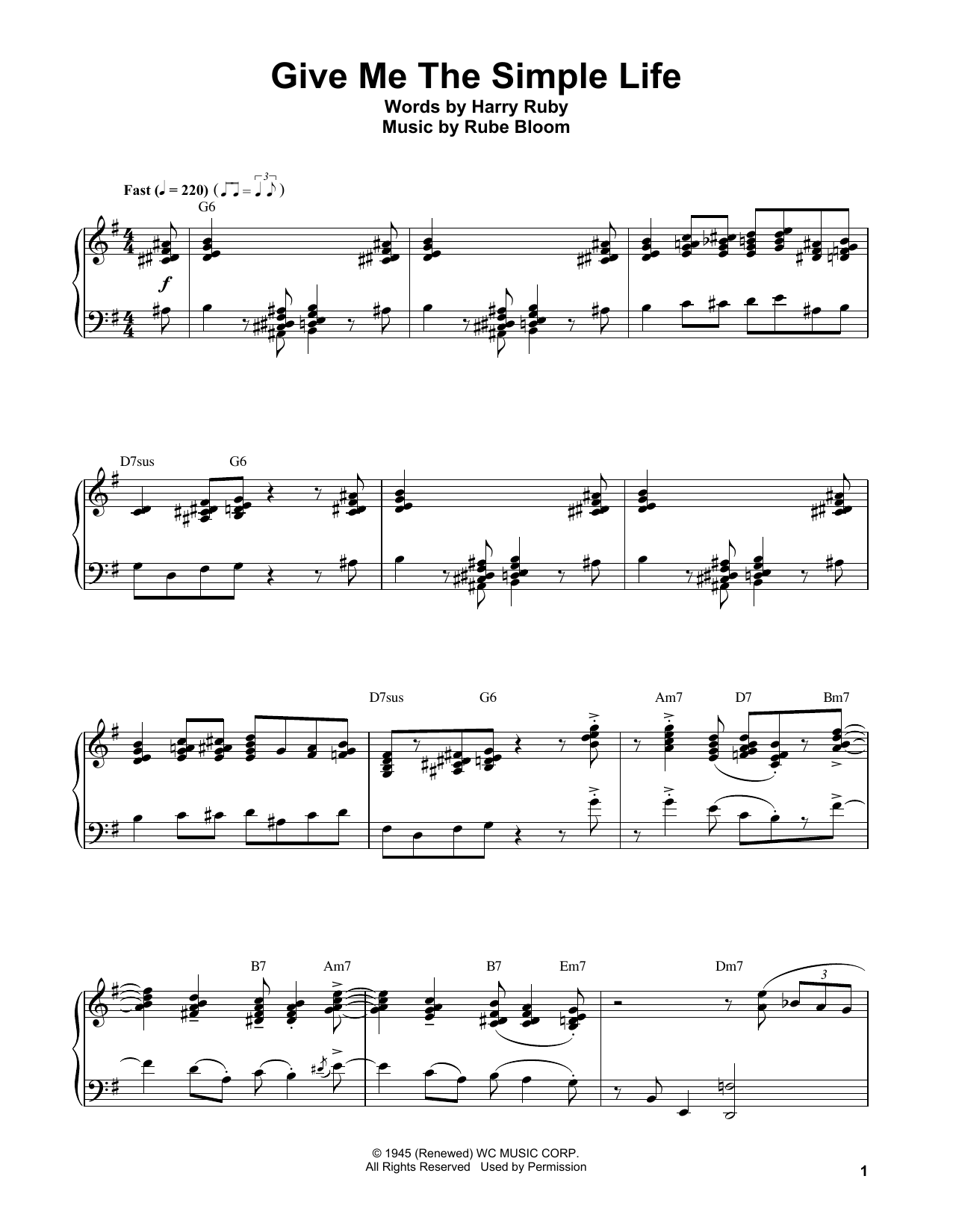 Oscar Peterson Give Me The Simple Life sheet music notes and chords arranged for Piano Transcription