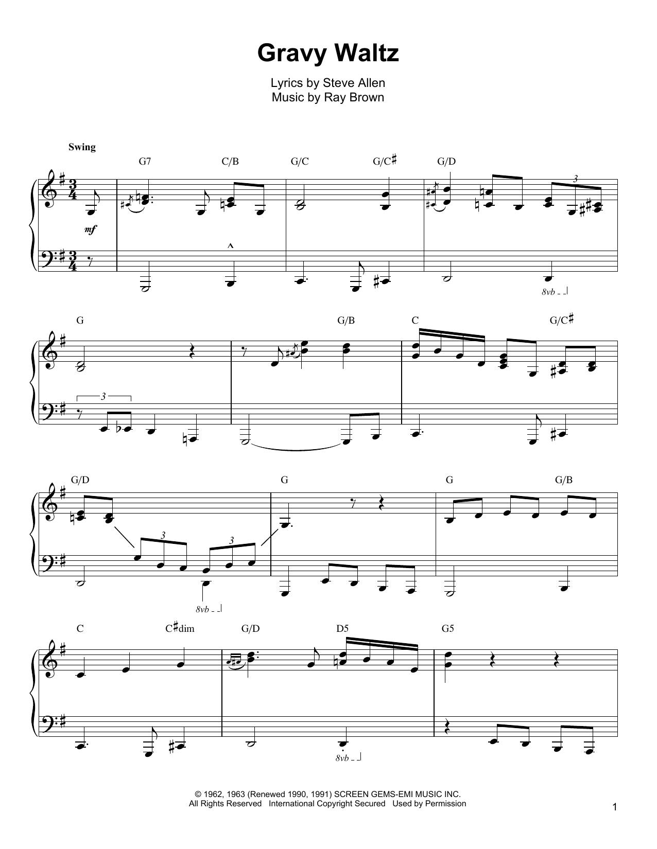 Oscar Peterson Gravy Waltz sheet music notes and chords arranged for Piano Transcription