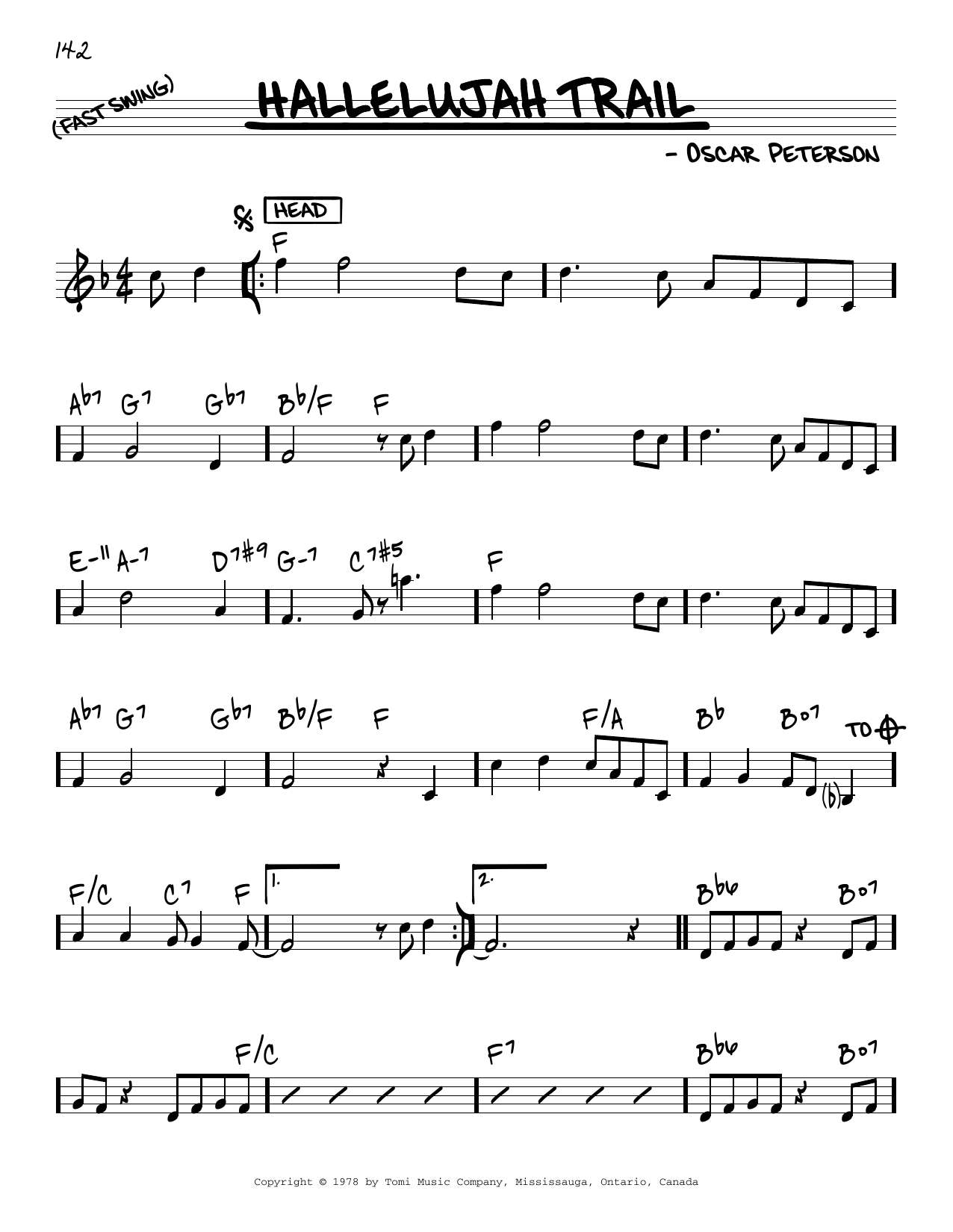 Oscar Peterson Hallelujah Trail sheet music notes and chords arranged for Real Book – Melody & Chords